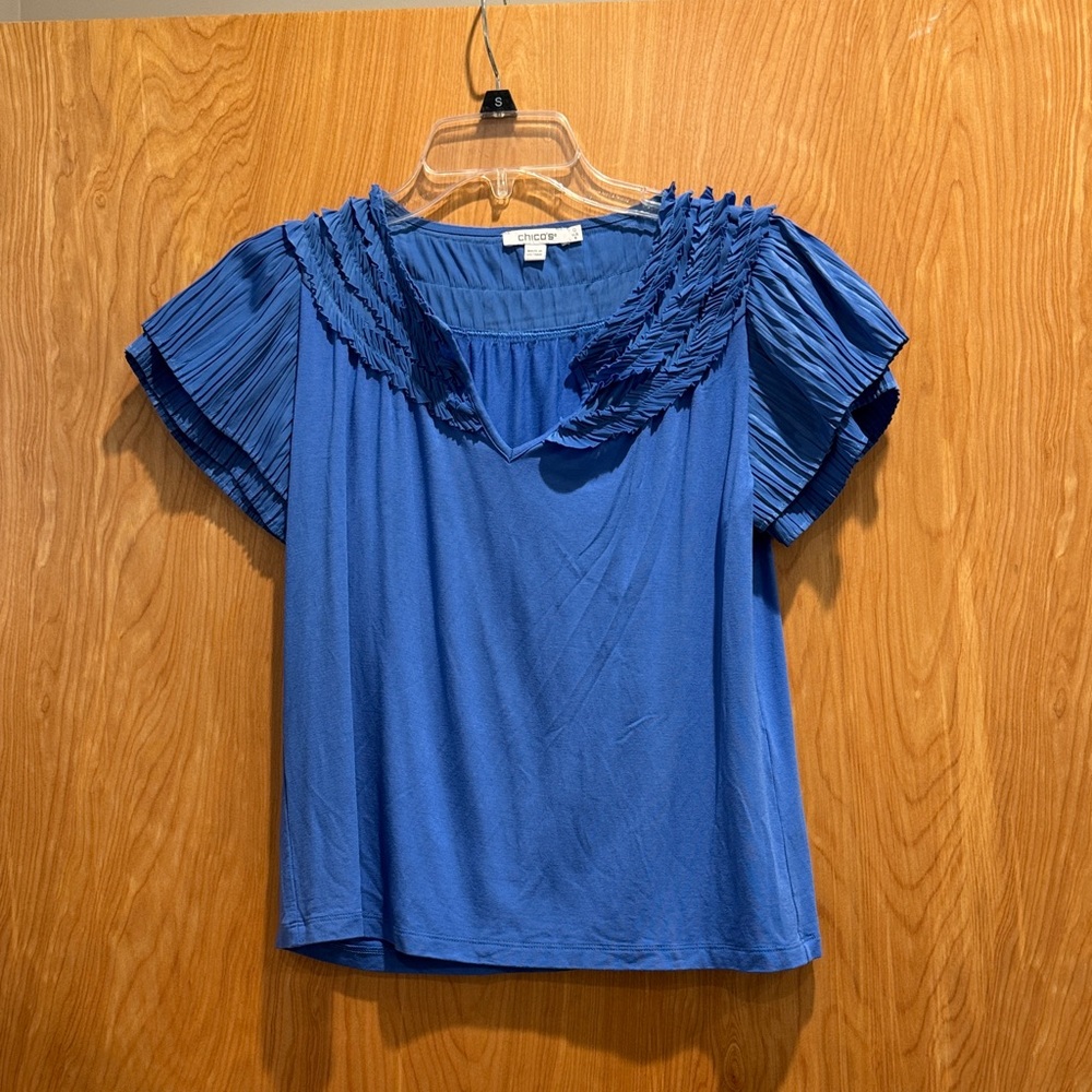 Chico's Royal Blue Pleated Blouse